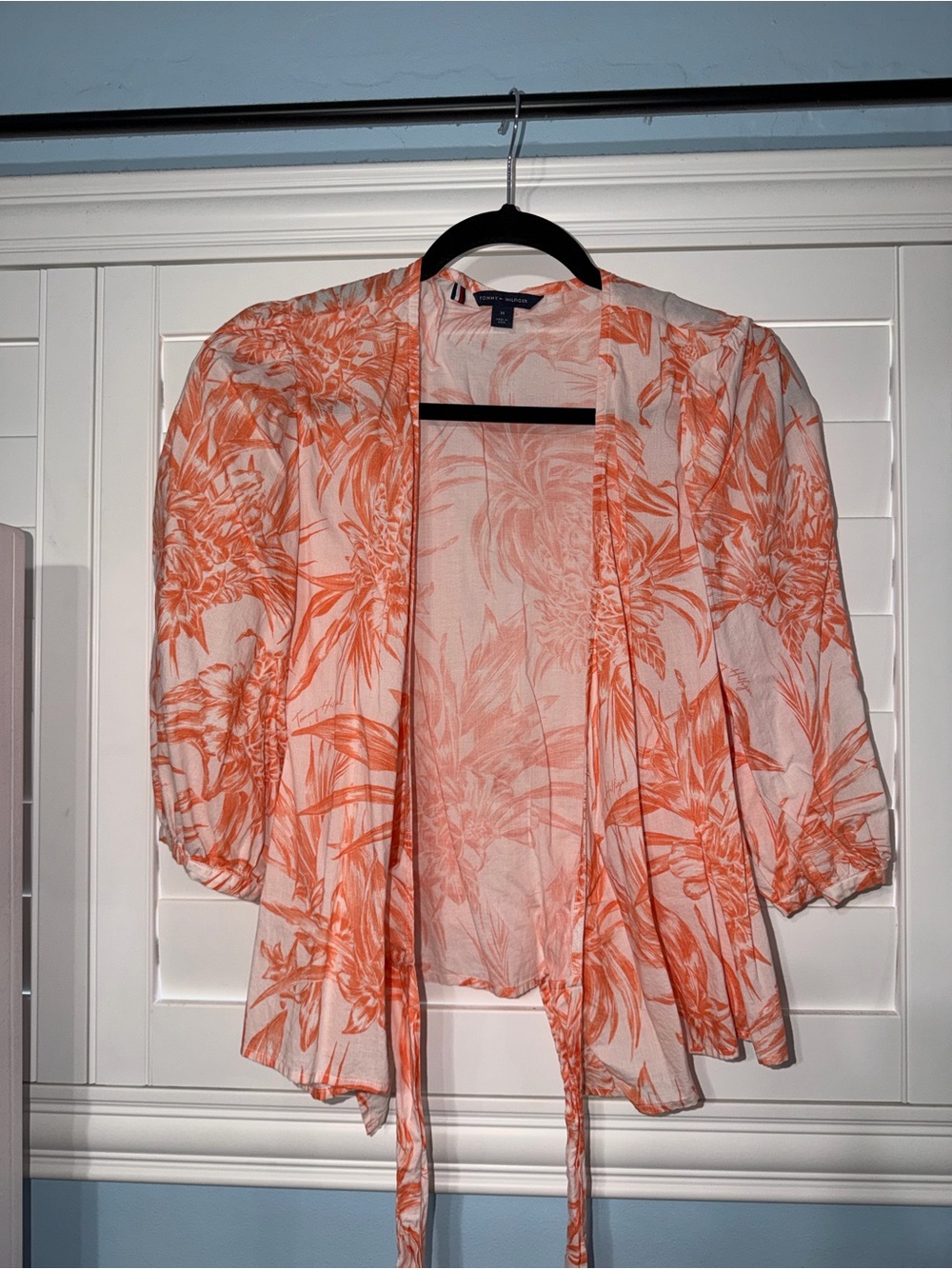 Lightweight Orange Floral Open Front Women's Top